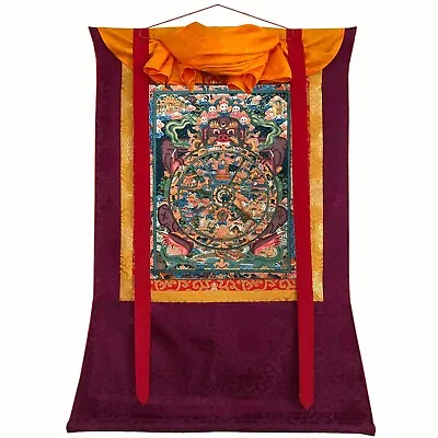 Silk Brocade Mounted Bhavachakra Mandala (Wheel Of Life) Tibetan Thangka Art • $188.10