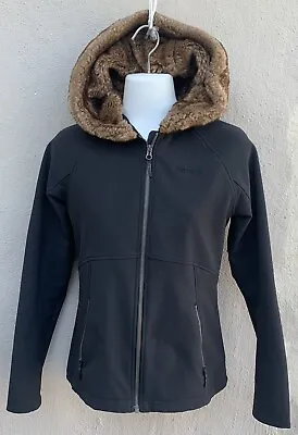Marmot Womens Furlong Full Zip Nylon Soft Shell Jacket Faux Fur Hood Black Small • $32.95