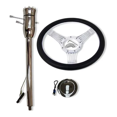 GM Manual 32  Steering Column Chrome & 14  Billet Steering Wheel & Horn Button • $309.68