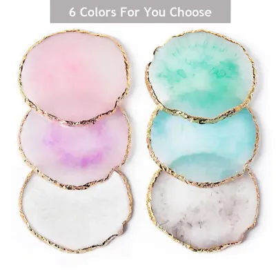 Nail Art Painting Nail Polish Palette Display Resin Plate Agate Golden Edge US * • $5.18