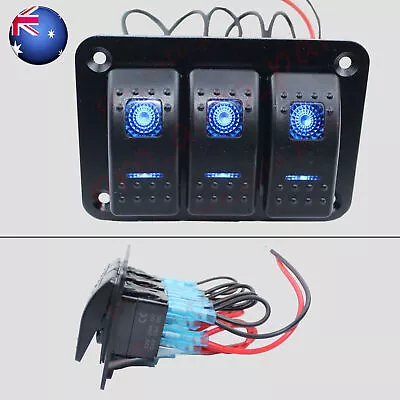 AU Blue LED 3 Gang Light Rocker Switch Panel Dual LED Boat Car Waterproof DIY • $22.89