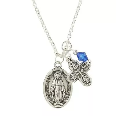 Miraculous Medal W/ Four Way Cross Pendant Necklace 20  Chain JMJ • $8.99