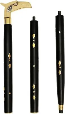 $29.70 • Buy 37  Vintage Antique Brass Eagle Handle Black 3 Fold Wooden Walking Stick Cane