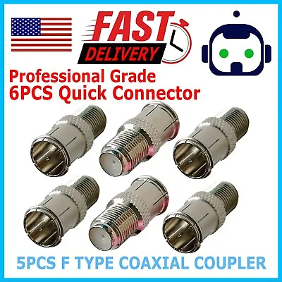 6 Pack F-type Quick Push-On Adapter Male-Female Coaxial Cable Connector • $7.95