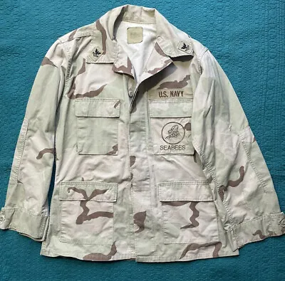 US Navy Seabees Desert Camo BDU Shirt Jacket Large Vintage  *Please Read* • $24.99