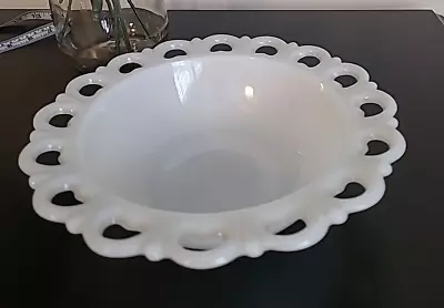 Vintage Anchor Hocking Serving Bowl Old Colony Milk Glass Lace Edge 9 1/2  Diam • $11.25