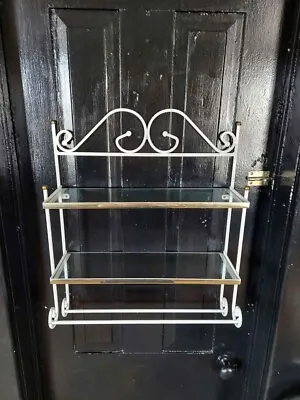 Vintage Mid Century Bathroom Metal Scroll Wall Shelf Glass • $50