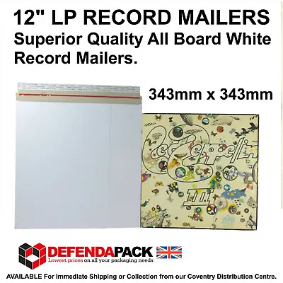 12  Lp Record Mailers Quality Vinyl White All Board Album Envelopes Glossy • £21.18