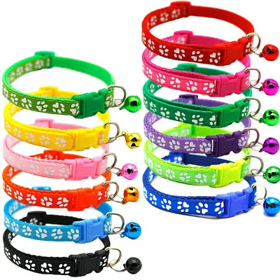 1-12 Pcs Colourful Nylon Adjustable Kitten Puppy Cat Collar Cute Bell Pet Tie • £11.99