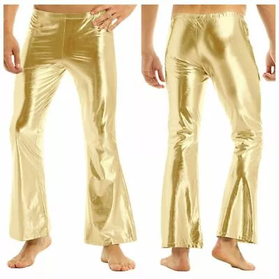 £15.22 • Buy Mens Shiny Metallic Disco Pants Bell Bottom Flared Long Pants Festival Costume