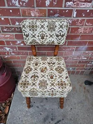 Vintage MASLAND DURAN Sewing Chair Storage Under Seat Gold Eagle Brown & Tan #2 • $103.99