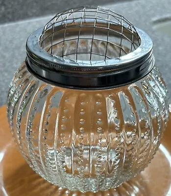 Vintage Clear Glass Textured Flower Vase With Wire Lid • $9.99