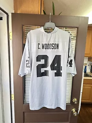 Authentic Oakland Raiders #24 Charles Woodson SILVER Vintage NFL Football Jersey • $75
