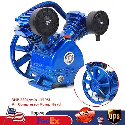 V Air Compressor Pump Head Fits 3HP 2 Piston Motor Twin Cylinder Single Stage • $109.26