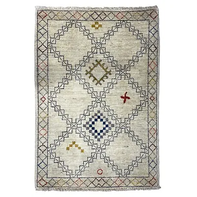 Handmade (2'1'' X 3'1'') Ivory Southwestern Gabbeh Wool Rug • $108.75