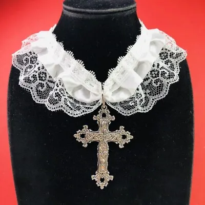 Gothic Steampunk Big Large Oversized Jesus Christ Cross White Lace Collar Choker • $22.75