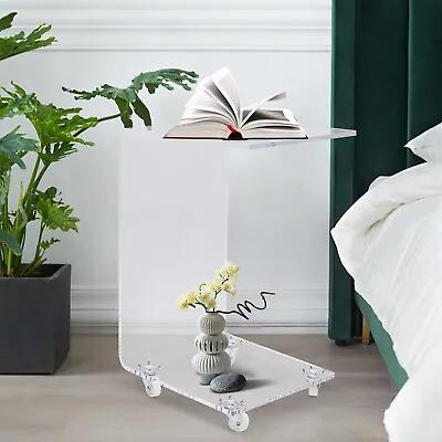 Acrylic Movable Clear Bedside Table C-Shaped End Table Snack Table On Wheels • $89.30