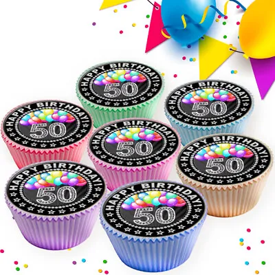 Edible 50th Birthday Age 50 Edible Cupcake Toppers Cake Decorations 9141 • £2.99