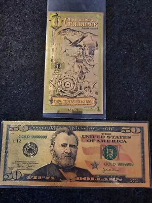 Bu 1 South Dakota Goldback + One 50 Dollar 24k Gold Note Combined Shipping • $2.75