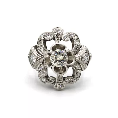 14K White Gold 1.50Ct Cubic Zircon Vintage Flower Diamond Cluster Cocktail Ring • $298.62