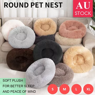 Dog Cat Pet Calming Bed Warm Soft Plush Round Nest Comfy Sleeping Kennel Cave • $15.49