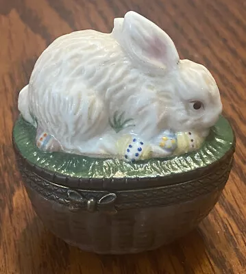 Porcelain Trinket Box With Rabbit And Easter Eggs And A Basket • $14