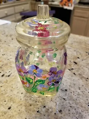 Unique Vintage Handpainted Hazel Atlas Glass Jelly Jam Condiment Jar Floral Dzin • $12.99