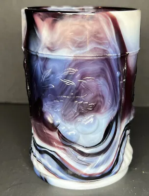 L G Wright Purple Amethyst Slag Glass Tumbler 4 Inch Wreathed Cherry Pattern • $24