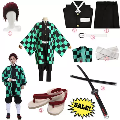 Man's Kamado Tanjiro Cosplay Costume Wig Sword Kimono Full Set Anime Halloween • $68.99