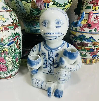 Vintage Chinese Blue & White Ceramic Monkey Figurine  Chinoiserie • $62