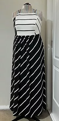 City Chic Plus Size S 16 Maxi Dress Black White Stripe Spaghetti Straps A+ Cond. • $19