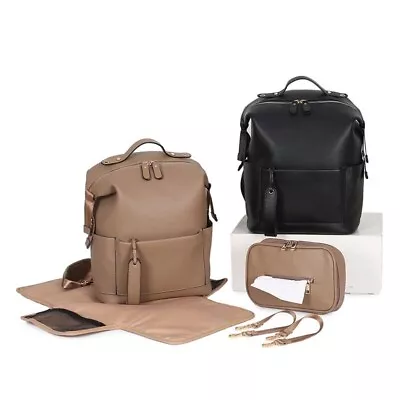 Black Vegan Leather Baby Changing Bag Backpack & Accessories • £48