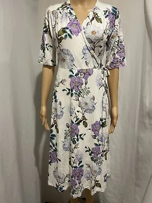 $24 • Buy Asos Size 12 Bnwt White Purple Floral Faux Wrap Stretch Dress