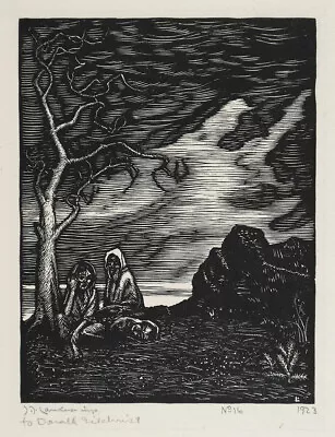 JJ LANKES Xrare Antique 1923 Signed AP Proof Woodcut LANDSCAPE WITH 3 FIGURES • $449.99