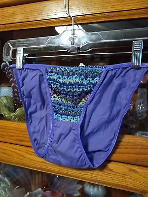 Panties NEW OLD STOCK String Bikinis Purple Embroidery Front Cotton S • $14.99