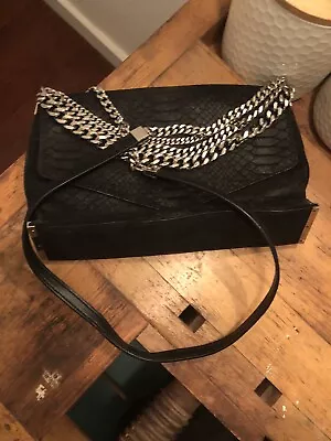 MILLY  Black  Silver Chain Crossbody Vegan Leather Bag Stella Falabala $295 • $38.99