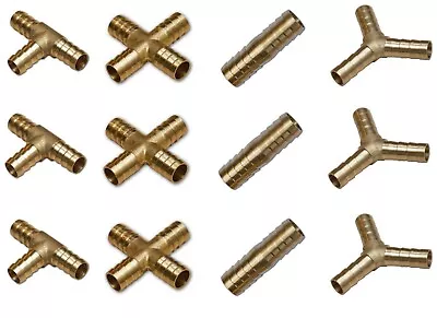 Brass T Piece Y Piece 4 WAY Joiner Fuel Hose Joiner Tee Connector Air Water • £3.39