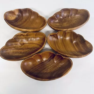 Clam Shell Shaped Wooden Serving Set Of 5 For Candies Appetizers Salad Bowls • $22.50