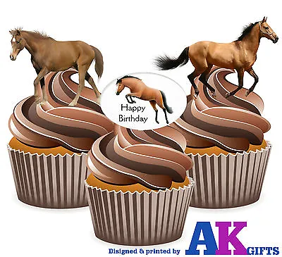 PRECUT Happy Birthday Horse 12 Edible Cupcake Toppers Birthday Party Decorations • £3.99