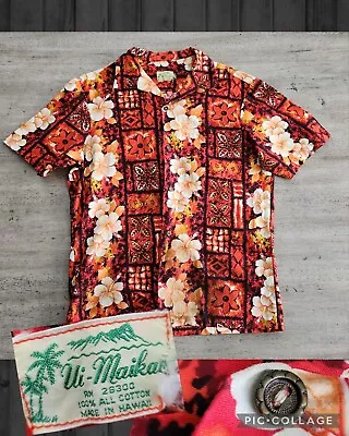 Vintage 60s Ui Maikai Hawaiian Print Hawaii Shirt Camp L Made In Hawaii Floral  • $49.99