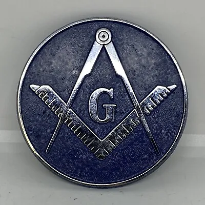 Vintage Blue Freemason Masonic Chrome Silver Square & Compass Wall Plaque Emblem • $22.22