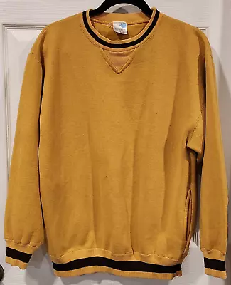 Vtg 80s/90s Pullover Crewneck Sweatshirt Golden Yellow Brown Stripe Details - M • $20