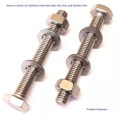 M3 M4 M5 M6 M8 M10 Full Nuts And Bolts / Set Screws + 2 Washers A2 Stainless • £7.33