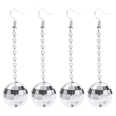  2 Pairs Disco Earrings Ball Dangle 70S Punk Clothing Women's • £5.47