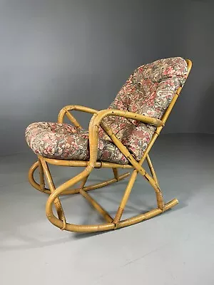 EB6413 Vintage Cane Rocking Chair Floral 1970s Retro MWOO • £150