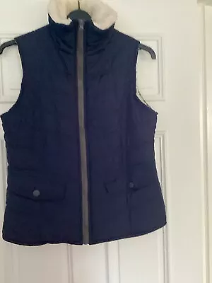 Betty Kay Navy Fleece Lined Quilted Sleeveless Gillet Jacket Sz S Bust 38” • £10