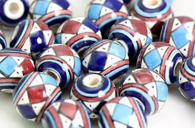 £3.99 • Buy Ceramic Glazed Hair ,Crafts  BEADS Geometrical - Hand Painted In Peru  V035