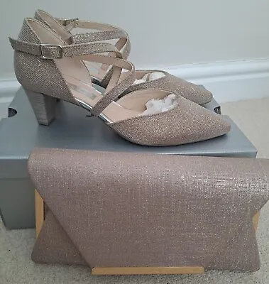 Gabor Beige/Taupe Shimmer Shoes UK6 With Coordinating Clutch Bag • £39.99