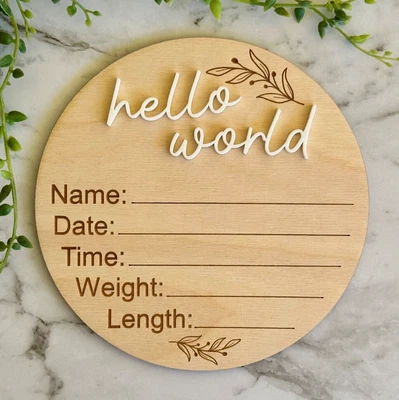 Birth Announcement Sign | Hello World Plaque | New Baby Sign | Hello World Sign • $22
