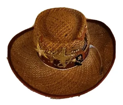 Vintage Michelle McGann By Sonni Straw Hat  Brown Cowboy Theme  NWOT  • $27